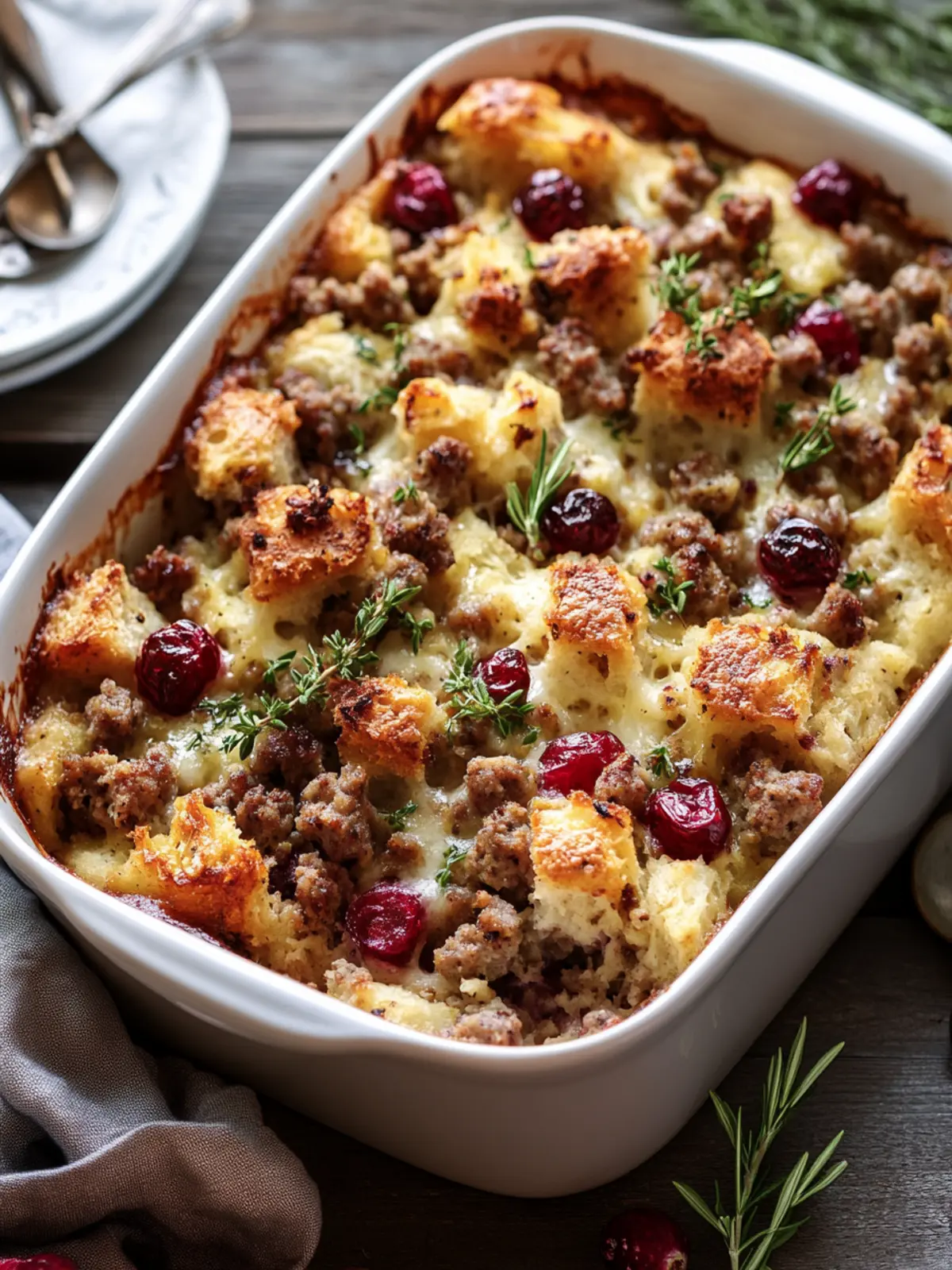 Cranberry Sausage & Stuffing Breakfast Casserole