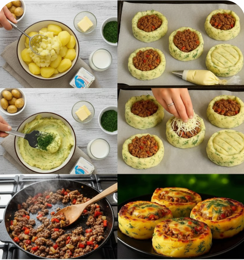 Stuffed Mashed Potato Nests