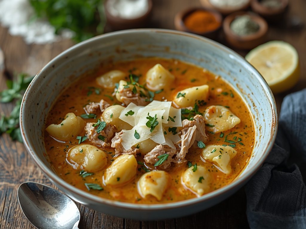 chicken gnocchi soup - A bowl of chicken gnocchi soup