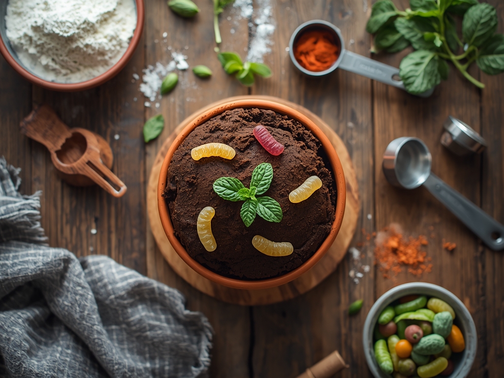 dirt cake recipe - A flat lay of a dirt