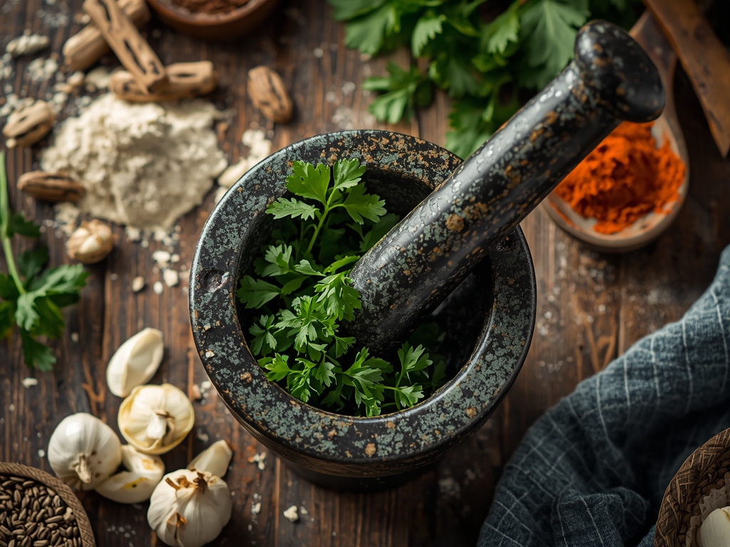 powerful herbs blood clots - A mortar and pestle with