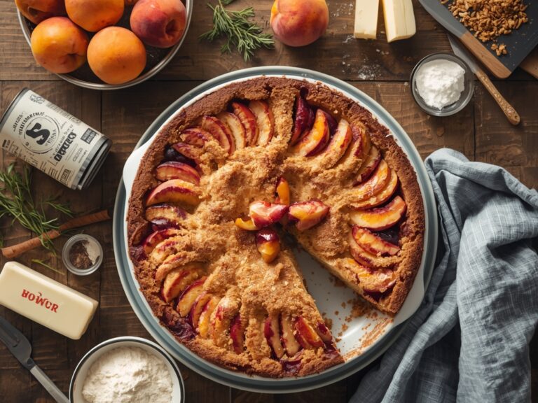 dump cake recipe - A partially sliced dump cake with visible layers of fruit