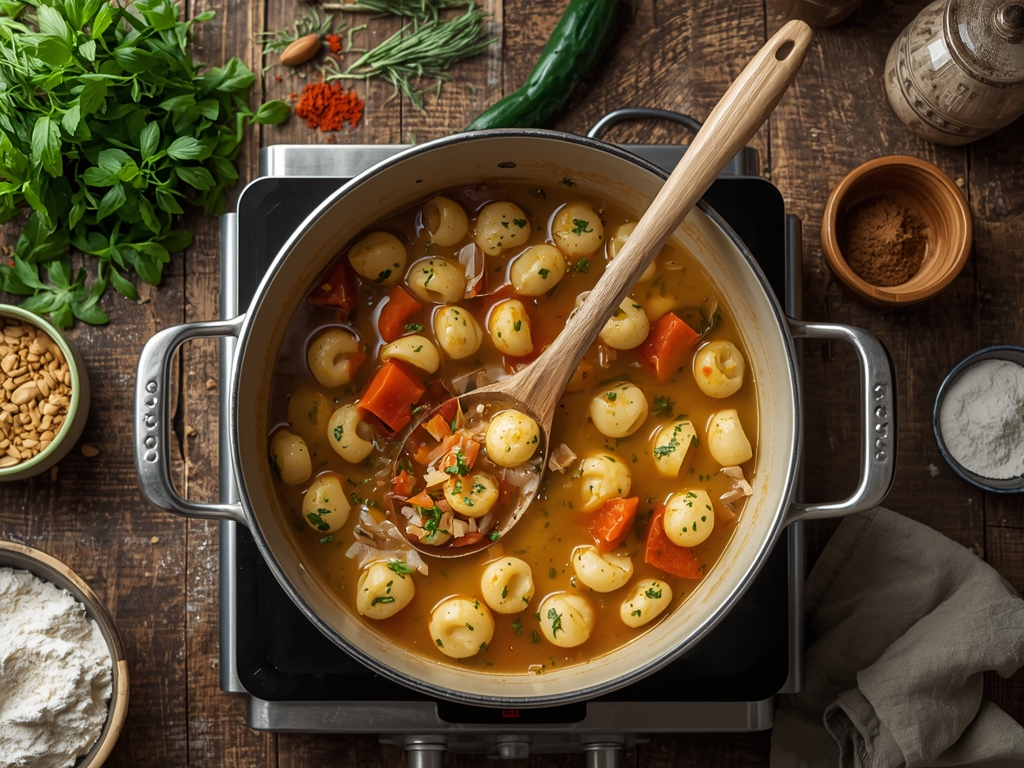 chicken gnocchi soup - A pot of chicken gnocchi soup
