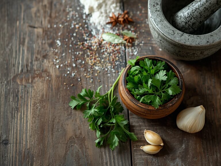 Most Powerful Herbs - A rustic wooden table with a bowl of fresh parsley,