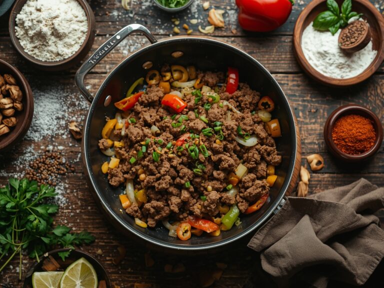 simple ground beef recipes - A sizzling skillet of ground beef with diced onions and