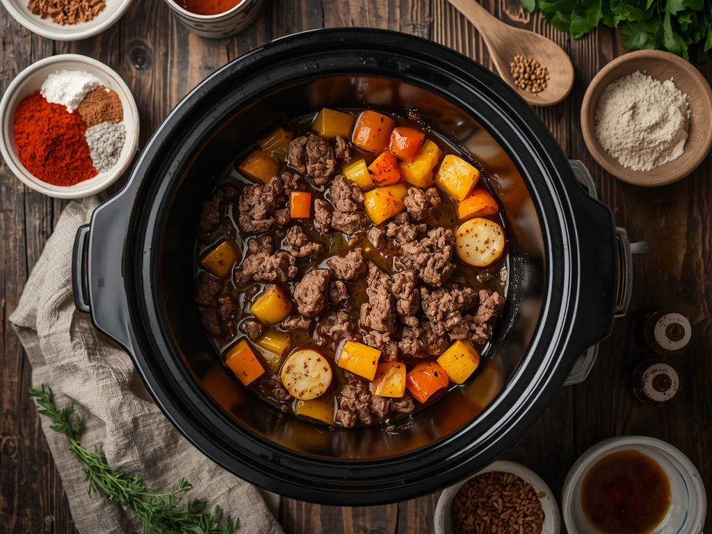 slow cooker ground beef recipes - A slow cooker with