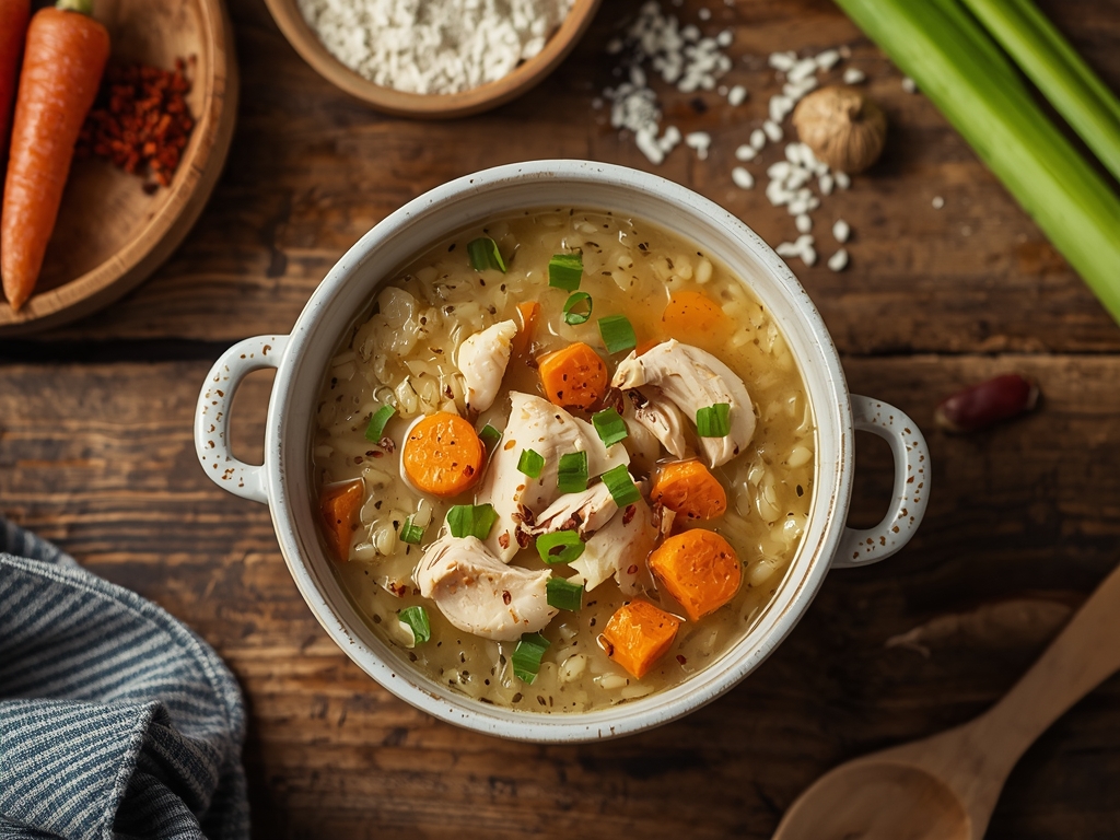 chicken wild rice soup recipe - Authentic home-cooked chicken wild rice soup in a ceramic bowl,