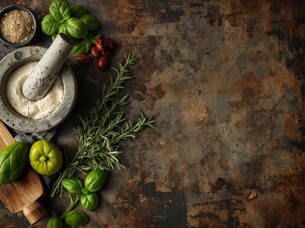 most powerful herbs - Authentic home-cooked food photography, shot on a rustic wooden table,
