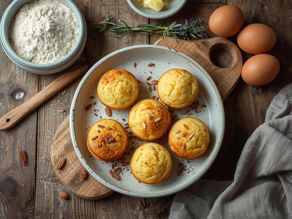 little cakes without wheat flour - Authentic home-cooked little cakes on a rustic wooden table, natural