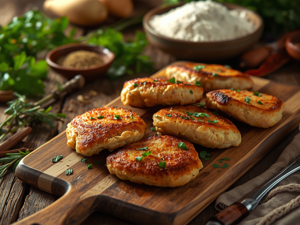 chicken cutlet recipe - Golden brown chicken cutlets arranged on